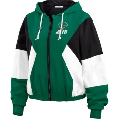 Jackets^New York Jets Women's WEAR By Erin Andrews Green Color Block Full-Zip Windbreaker Jacket
