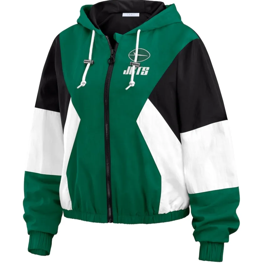 Jackets^New York Jets Women's WEAR By Erin Andrews Green Color Block Full-Zip Windbreaker Jacket