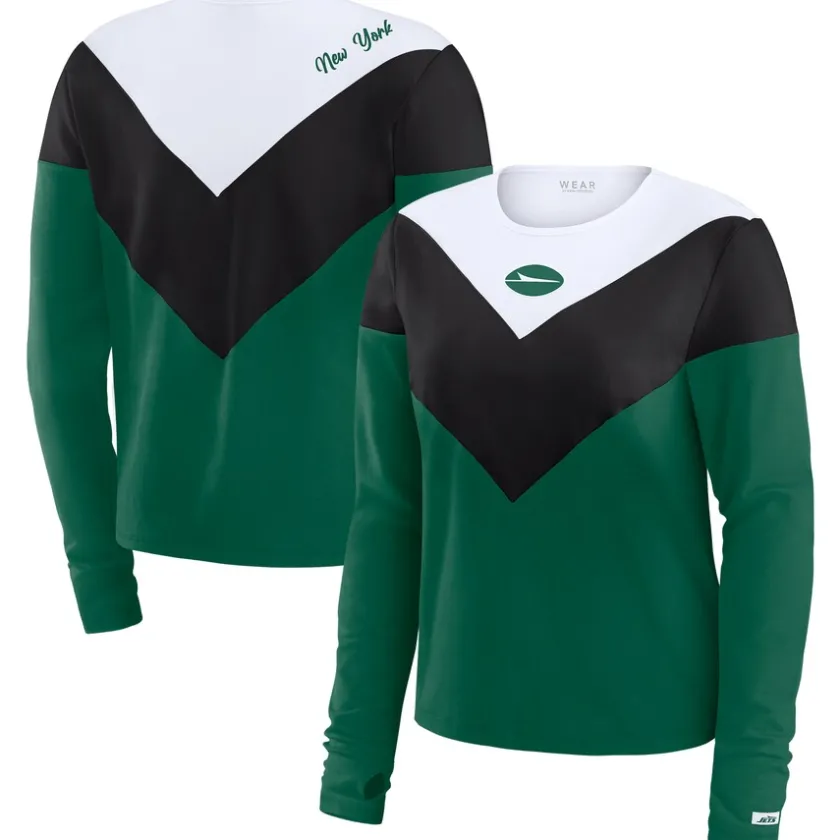 T-Shirts|Women^New York Jets Women's WEAR By Erin Andrews Green/Black Chevron Tri-Blend Long Sleeve T-Shirt