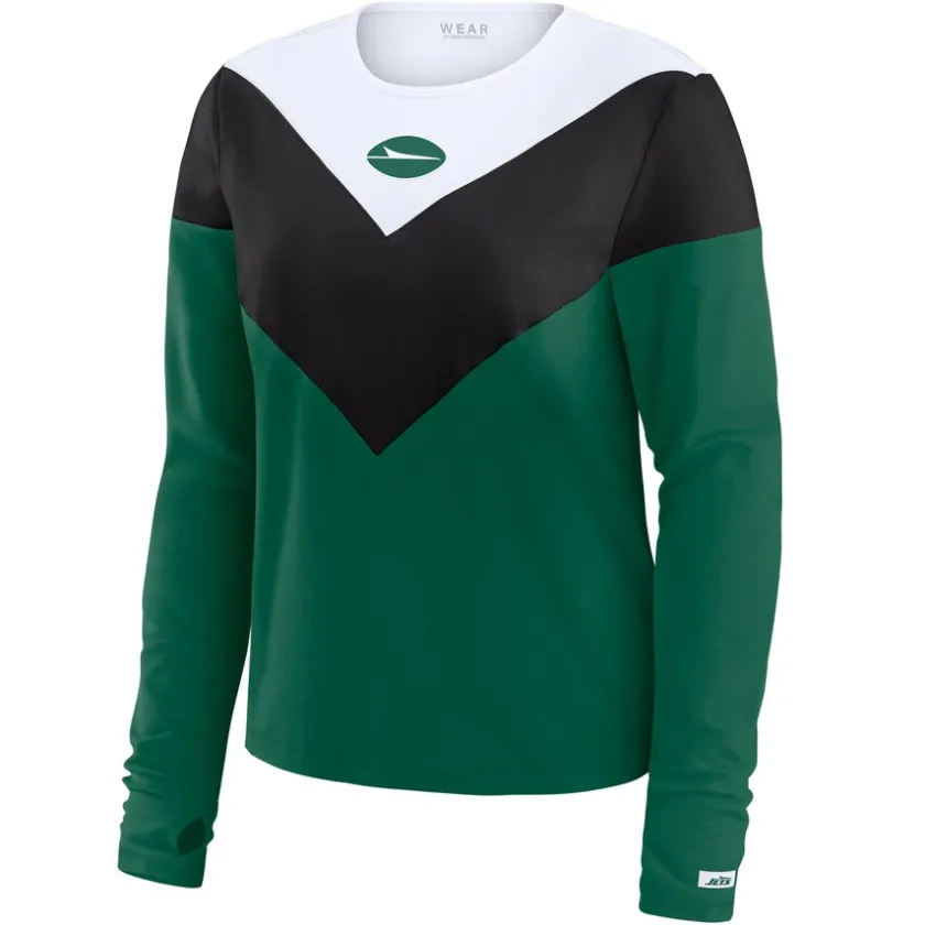 T-Shirts|Women^New York Jets Women's WEAR By Erin Andrews Green/Black Chevron Tri-Blend Long Sleeve T-Shirt