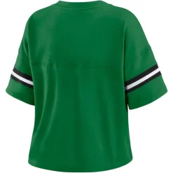 T-Shirts|Women^New York Jets Women's WEAR By Erin Andrews Kelly Green Color Block Boxy V-Neck T-Shirt