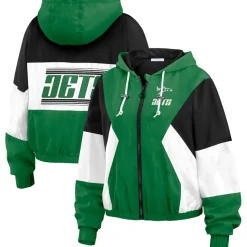 Jackets^New York Jets Women's WEAR By Erin Andrews Kelly Green/Black Color Block Full-Zip Windbreaker Jacket