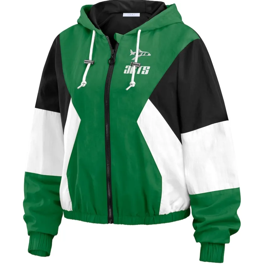 Jackets^New York Jets Women's WEAR By Erin Andrews Kelly Green/Black Color Block Full-Zip Windbreaker Jacket