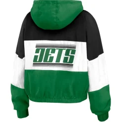 Jackets^New York Jets Women's WEAR By Erin Andrews Kelly Green/Black Color Block Full-Zip Windbreaker Jacket
