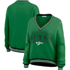 Sweatshirts & Fleece|Women^New York Jets Women's WEAR By Erin Andrews Green Oversized Long Sleeve V-Neck Sweatshirt