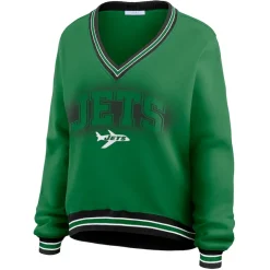 Sweatshirts & Fleece|Women^New York Jets Women's WEAR By Erin Andrews Green Oversized Long Sleeve V-Neck Sweatshirt