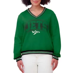 Sweatshirts & Fleece|Women^New York Jets Women's WEAR By Erin Andrews Green Oversized Long Sleeve V-Neck Sweatshirt