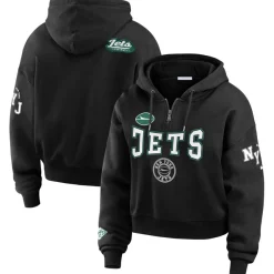 Jackets^New York Jets Women's WEAR By Erin Andrews Black Patch Quarter-Zip Pullover Hoodie