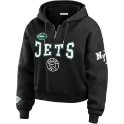 Jackets^New York Jets Women's WEAR By Erin Andrews Black Patch Quarter-Zip Pullover Hoodie