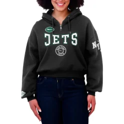 Jackets^New York Jets Women's WEAR By Erin Andrews Black Patch Quarter-Zip Pullover Hoodie