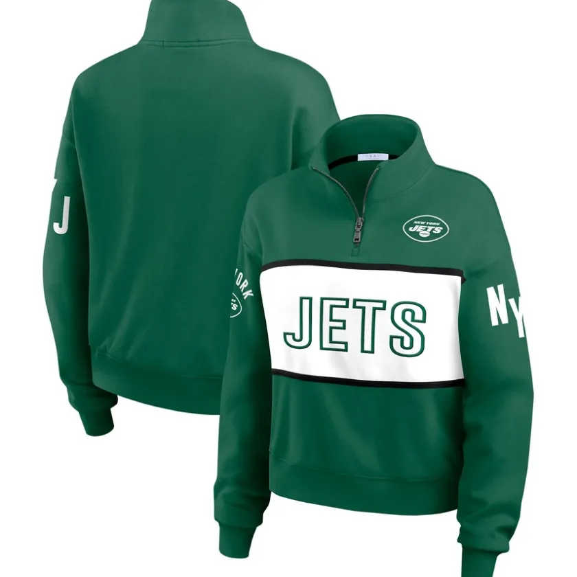 Jackets|Sweatshirts & Fleece^New York Jets Women's WEAR By Erin Andrews Green Quarter-Zip Jacket
