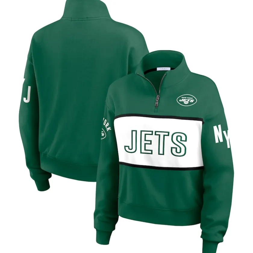 Jackets|Sweatshirts & Fleece^New York Jets Women's WEAR By Erin Andrews Green Quarter-Zip Jacket
