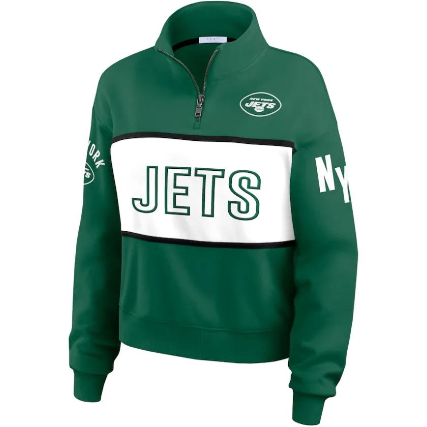 Jackets|Sweatshirts & Fleece^New York Jets Women's WEAR By Erin Andrews Green Quarter-Zip Jacket