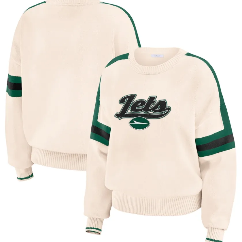 Sweaters & Dress Shirts|Sweaters^New York Jets Women's WEAR By Erin Andrews Cream Stripe Pullover Sweater