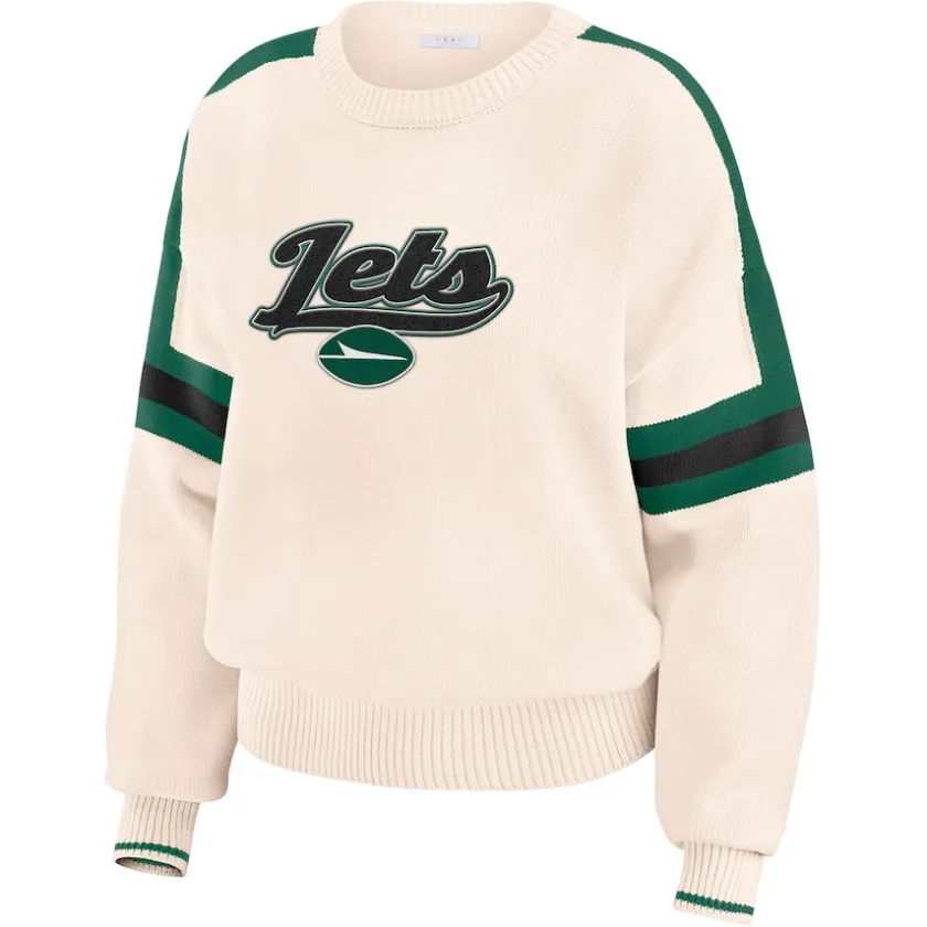Sweaters & Dress Shirts|Sweaters^New York Jets Women's WEAR By Erin Andrews Cream Stripe Pullover Sweater