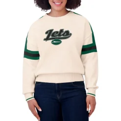 Sweaters & Dress Shirts|Sweaters^New York Jets Women's WEAR By Erin Andrews Cream Stripe Pullover Sweater