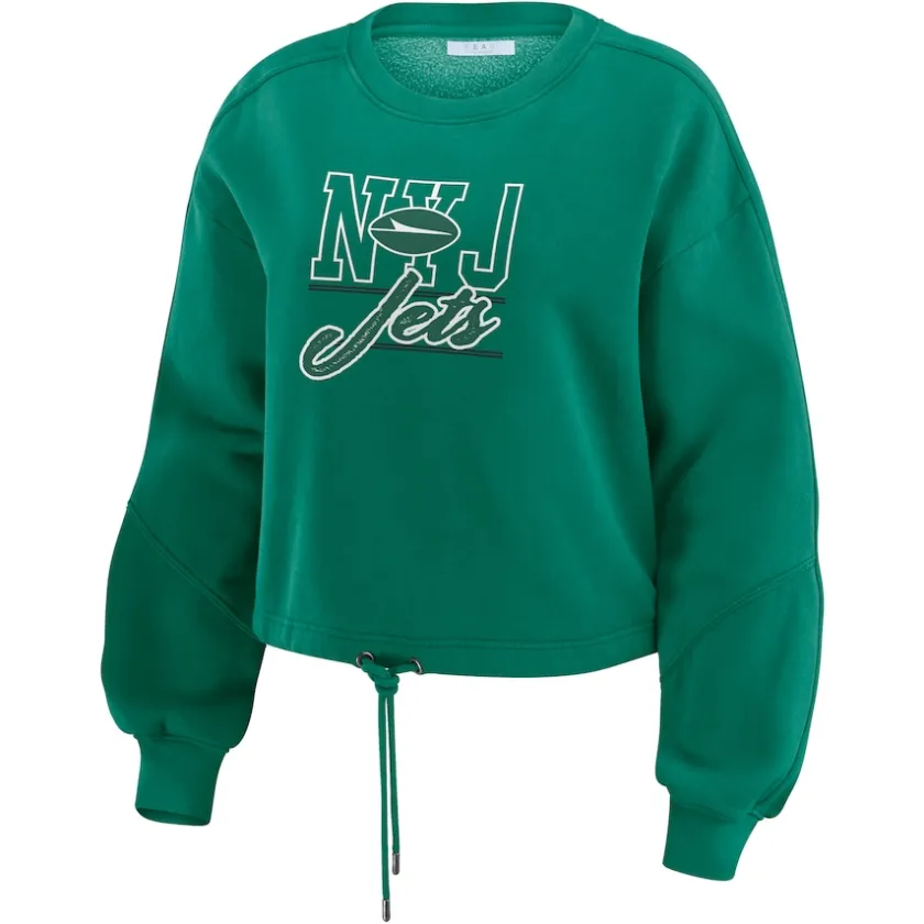Underwear & Sleepwear^New York Jets Women's WEAR By Erin Andrews Green Washed Fleece Long Sleeve T-Shirt & Shorts Lounge Set