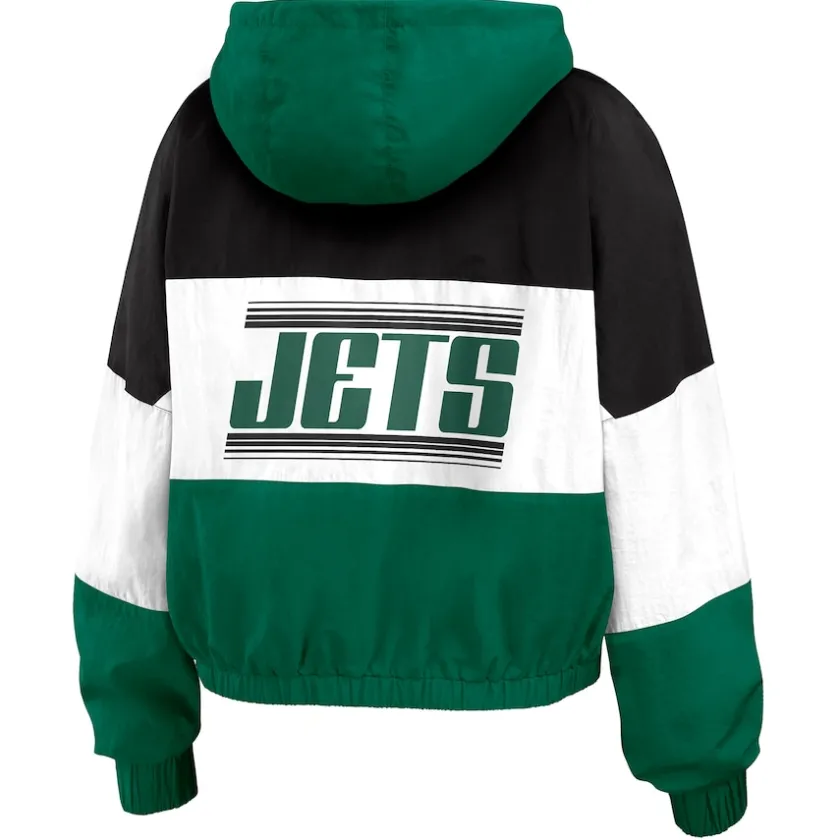 Jackets^New York Jets Women's WEAR By Erin Andrews Green/Black Plus Size Color Block Full-Zip Windbreaker Jacket