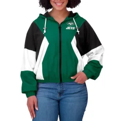 Jackets^New York Jets Women's WEAR By Erin Andrews Green/Black Plus Size Color Block Full-Zip Windbreaker Jacket
