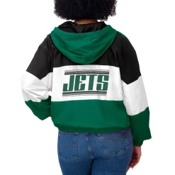 Jackets^New York Jets Women's WEAR By Erin Andrews Green/Black Plus Size Color Block Full-Zip Windbreaker Jacket
