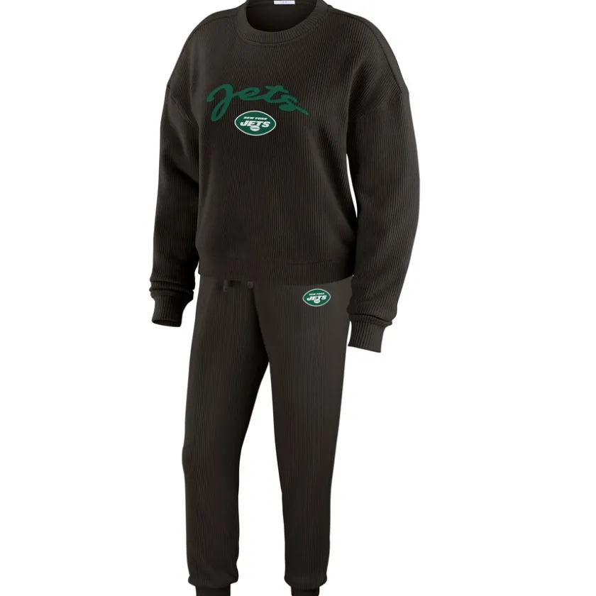 Underwear & Sleepwear^New York Jets Women's WEAR By Erin Andrews Cream Plus Size Knitted Tri-Blend Long Sleeve T-Shirt & Pants Lounge Set