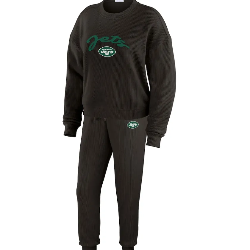 Underwear & Sleepwear^New York Jets Women's WEAR By Erin Andrews Cream Plus Size Knitted Tri-Blend Long Sleeve T-Shirt & Pants Lounge Set