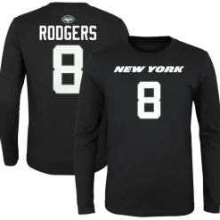 T-Shirts|Kids^New York Jets Youth Aaron Rodgers Black Mainliner Player Name & Number Long Sleeve T-Shirt