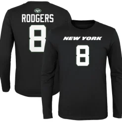 T-Shirts|Kids^New York Jets Youth Aaron Rodgers Black Mainliner Player Name & Number Long Sleeve T-Shirt