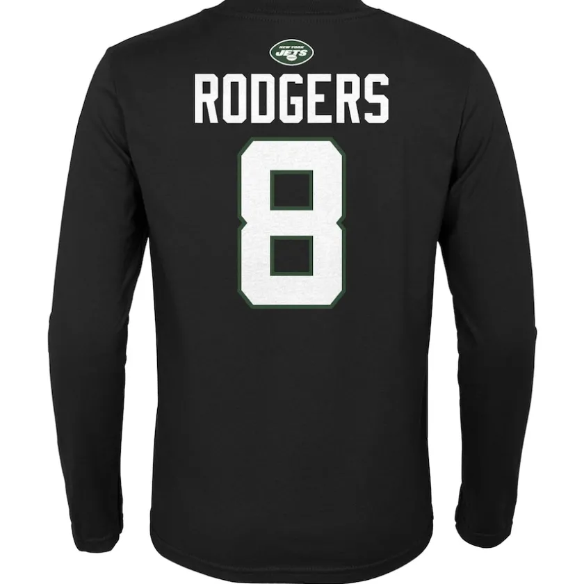 T-Shirts|Kids^New York Jets Youth Aaron Rodgers Black Mainliner Player Name & Number Long Sleeve T-Shirt