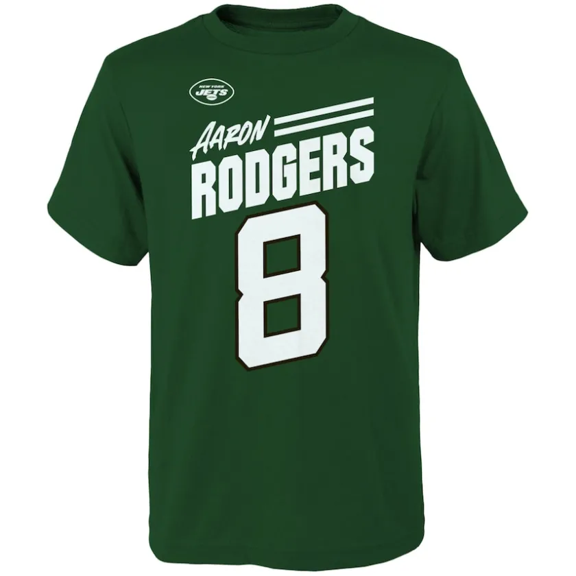 T-Shirts|Kids^New York Jets Youth Aaron Rodgers Green Name & Number Tilt T-Shirt