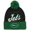 Hats|Kids^New York Jets Youth Black Pro-Sport Jacquard Cuffed Knit Hat With Pom