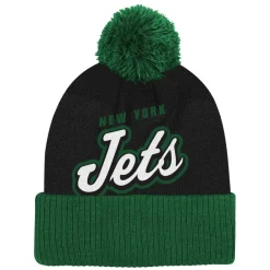 Hats|Kids^New York Jets Youth Black Pro-Sport Jacquard Cuffed Knit Hat With Pom