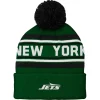 Hats|Kids^New York Jets Youth Green Jacquard Cuffed Knit Hat With Pom