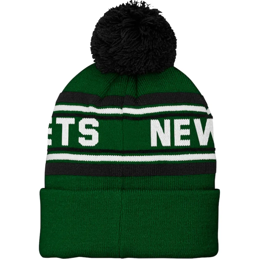 Hats|Kids^New York Jets Youth Green Jacquard Cuffed Knit Hat With Pom
