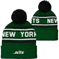 Hats|Kids^New York Jets Youth Green Jacquard Cuffed Knit Hat With Pom