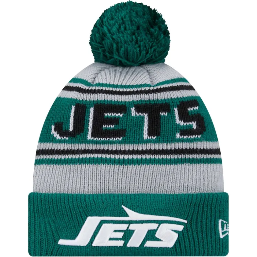 Hats|Kids^New York Jets Youth New Era Green Main Cuffed Knit Hat With Pom