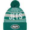 Hats|Kids^New York Jets Youth New Era Green Striped Cuffed Knit Hat With Pom