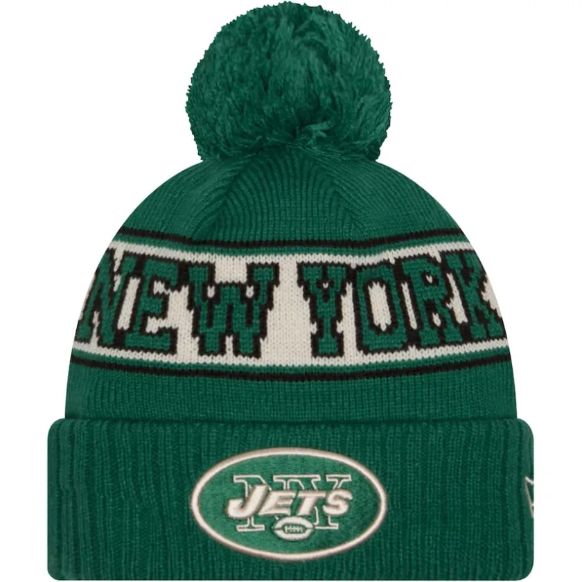 Hats|Kids^New York Jets Youth New Era Kelly Green Retro Cuffed Knit Hat With Pom