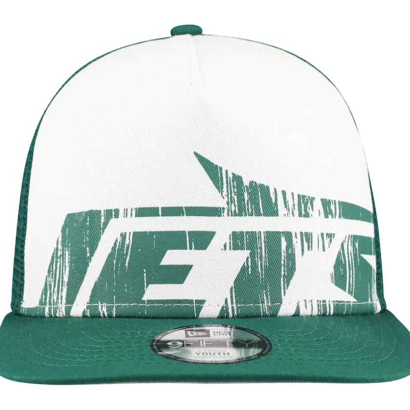Hats|Kids^New York Jets Youth New Era White/Green Distressed 9FIFTY A-Frame Snapback Hat