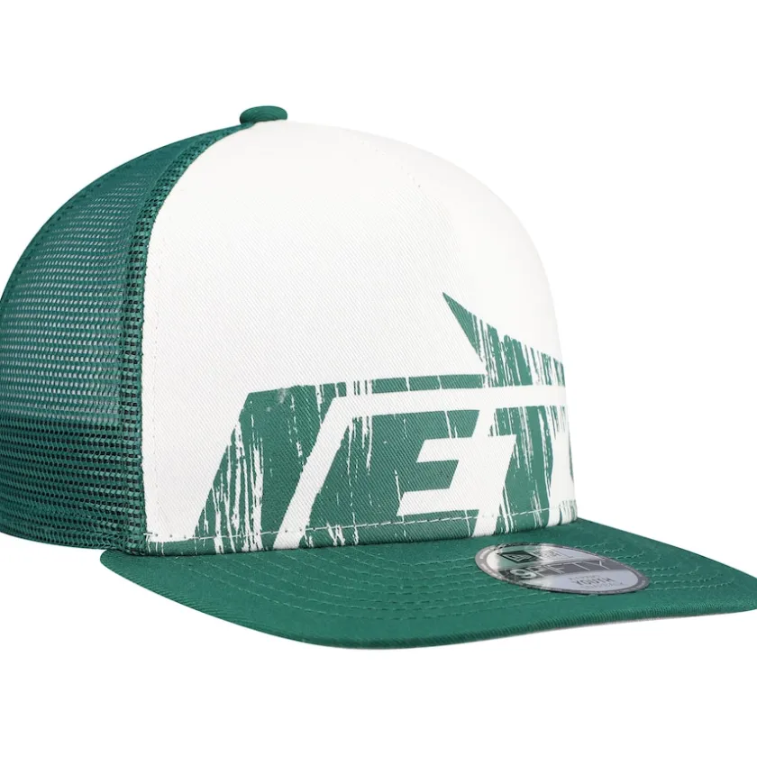 Hats|Kids^New York Jets Youth New Era White/Green Distressed 9FIFTY A-Frame Snapback Hat
