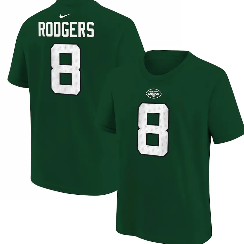 T-Shirts|Kids^New York Jets Youth Nike Aaron Rodgers Green Player Name & Number T-Shirt