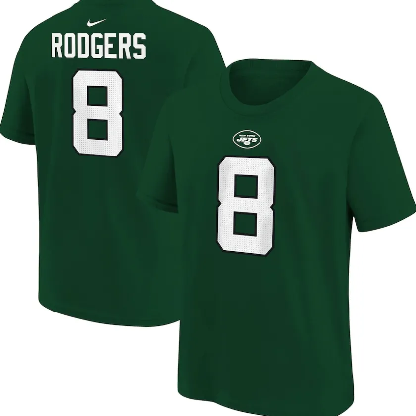 T-Shirts|Kids^New York Jets Youth Nike Aaron Rodgers Green Player Name & Number T-Shirt