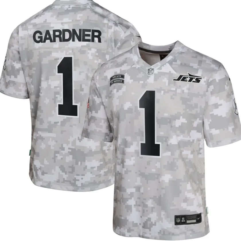 Jerseys|Kids^New York Jets Youth Nike Sauce Gardner Arctic Camo 2024 Salute To Service Game Jersey