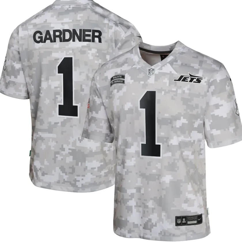 Jerseys|Kids^New York Jets Youth Nike Sauce Gardner Arctic Camo 2024 Salute To Service Game Jersey