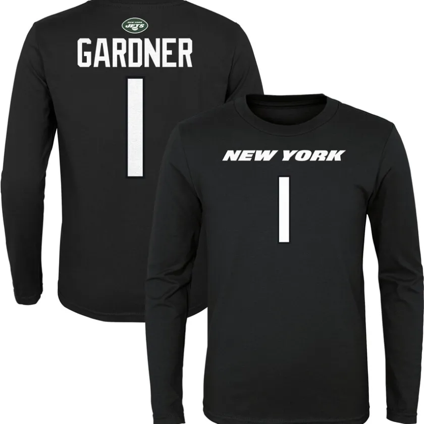 T-Shirts|Kids^New York Jets Youth Sauce Gardner Black Mainliner Player Name & Number Long Sleeve T-Shirt