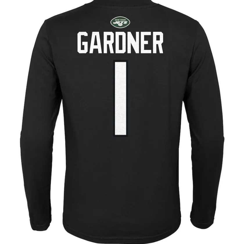 T-Shirts|Kids^New York Jets Youth Sauce Gardner Black Mainliner Player Name & Number Long Sleeve T-Shirt