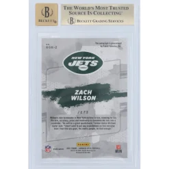 Trading Cards^New York Jets Zach Wilson Autographed 2021 Panini Donruss Optic Gold Vinyl Prizm #RGK-2 #1/1 BGS Authenticated 9.5/10 Rookie Card - 9.5,9.5,9.5,9.5 Subgrades