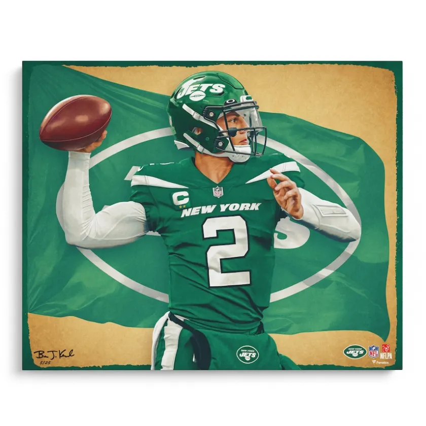 Photos^New York Jets Zach Wilson 16" X 20" Photo Print - Designed & Signed By Artist Brian Konnick - Limited Edition 25