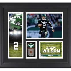 Wall Art|Photos^New York Jets Zach Wilson Framed 15" X 17" Player Collage With A Piece Of Game-Used Ball